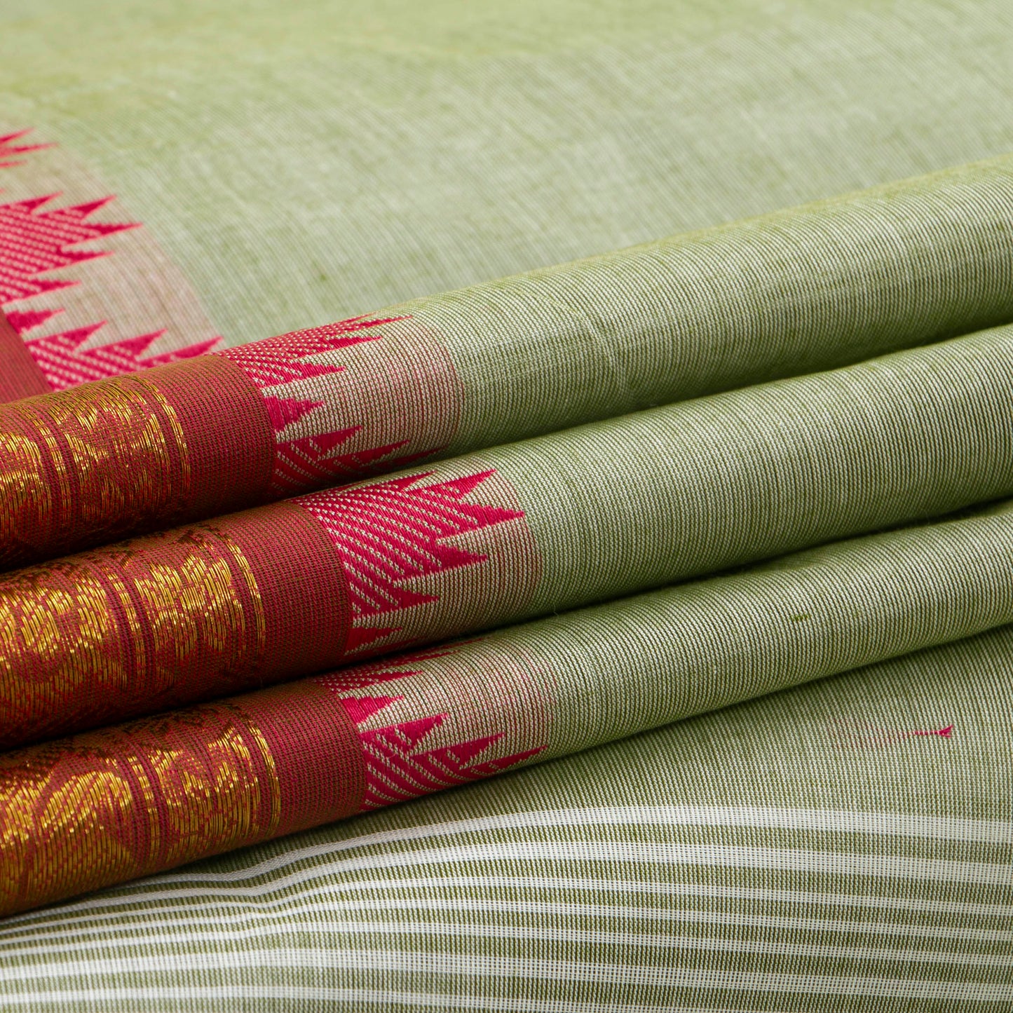 Green And Red Kanchi Cotton Saree For Office Wear  MM KC 600