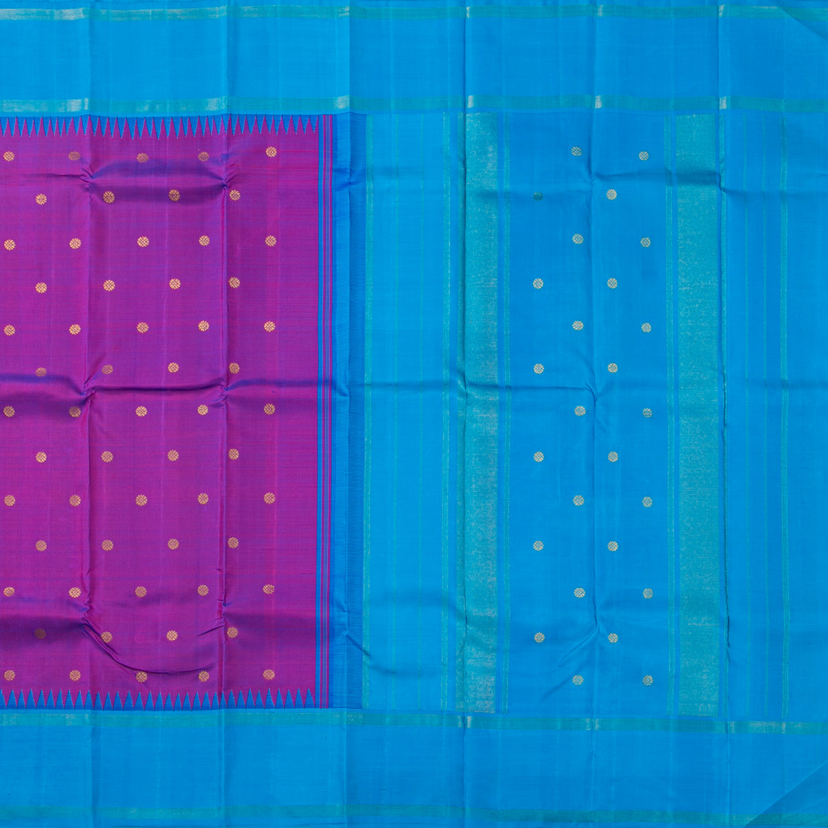 Magenta And Anandha Blue Kanchipuram Silk Saree For Wedding Wear PV NYC 2047