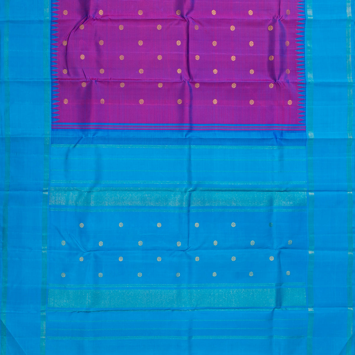 Magenta And Anandha Blue Kanchipuram Silk Saree For Wedding Wear PV NYC 2047