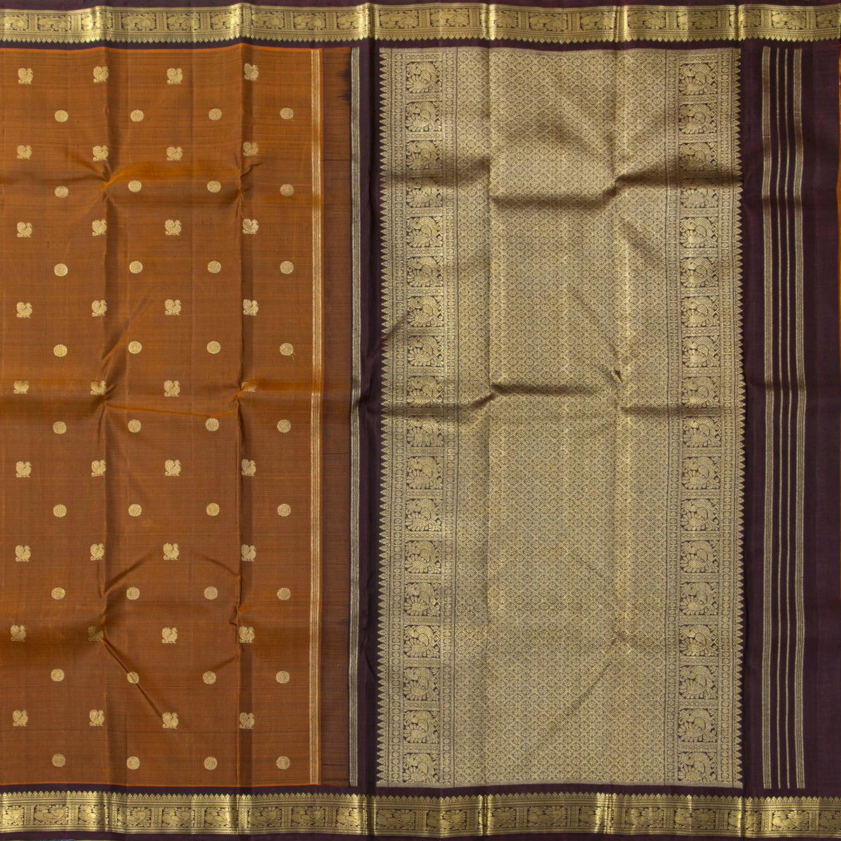 Mustard And Brown Kanchipuram Silk Saree For Wedding Wear PV NYC 2028