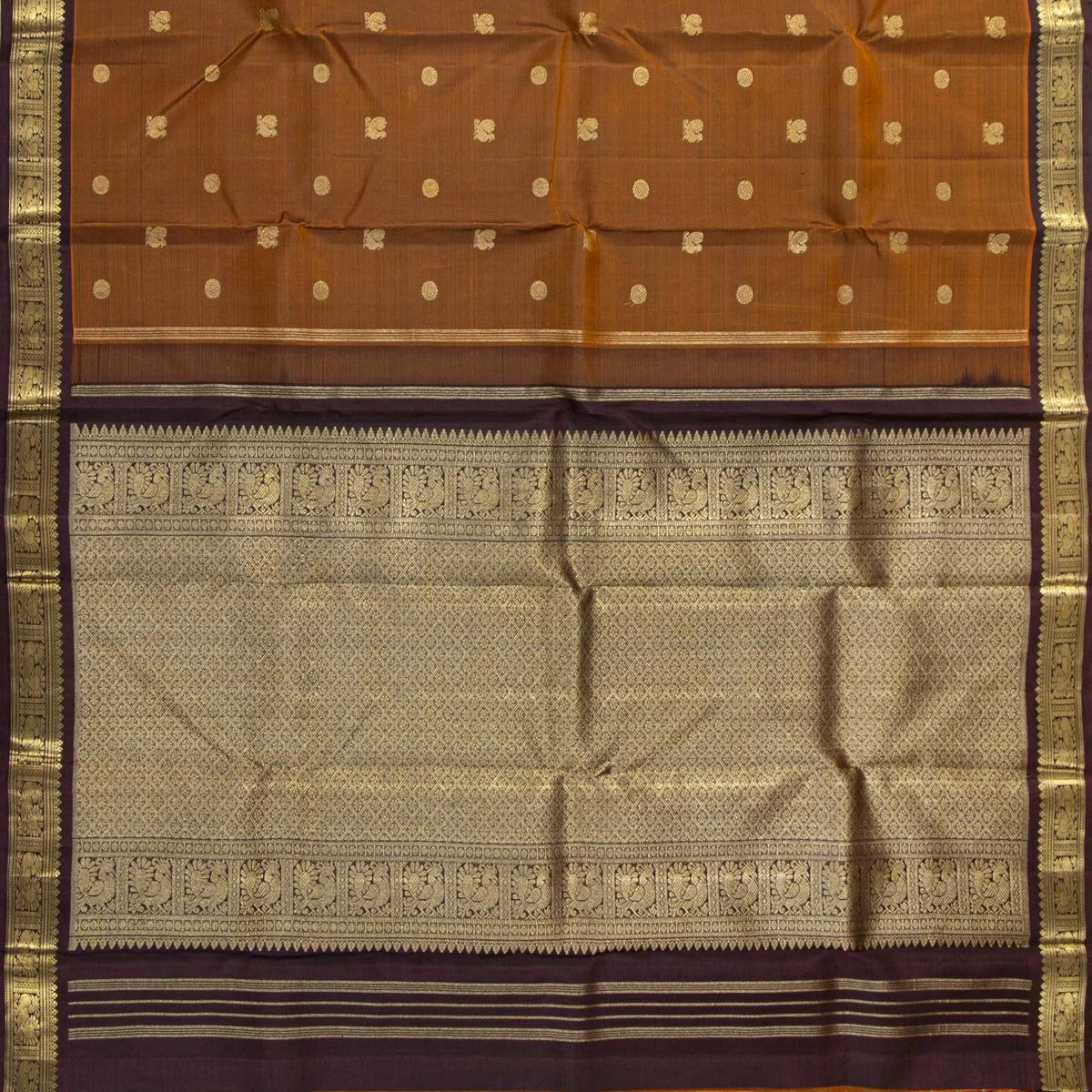 Mustard And Brown Kanchipuram Silk Saree For Wedding Wear PV NYC 2028