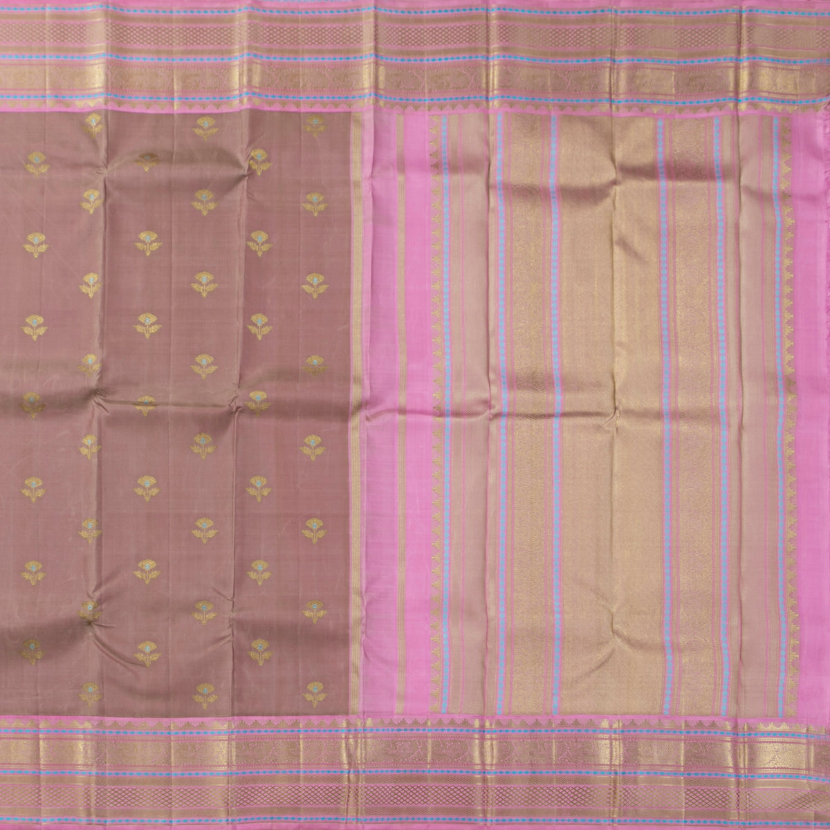 Beige And Pink Kanchipuram Silk Saree For Wedding Wear PV NYC 2030