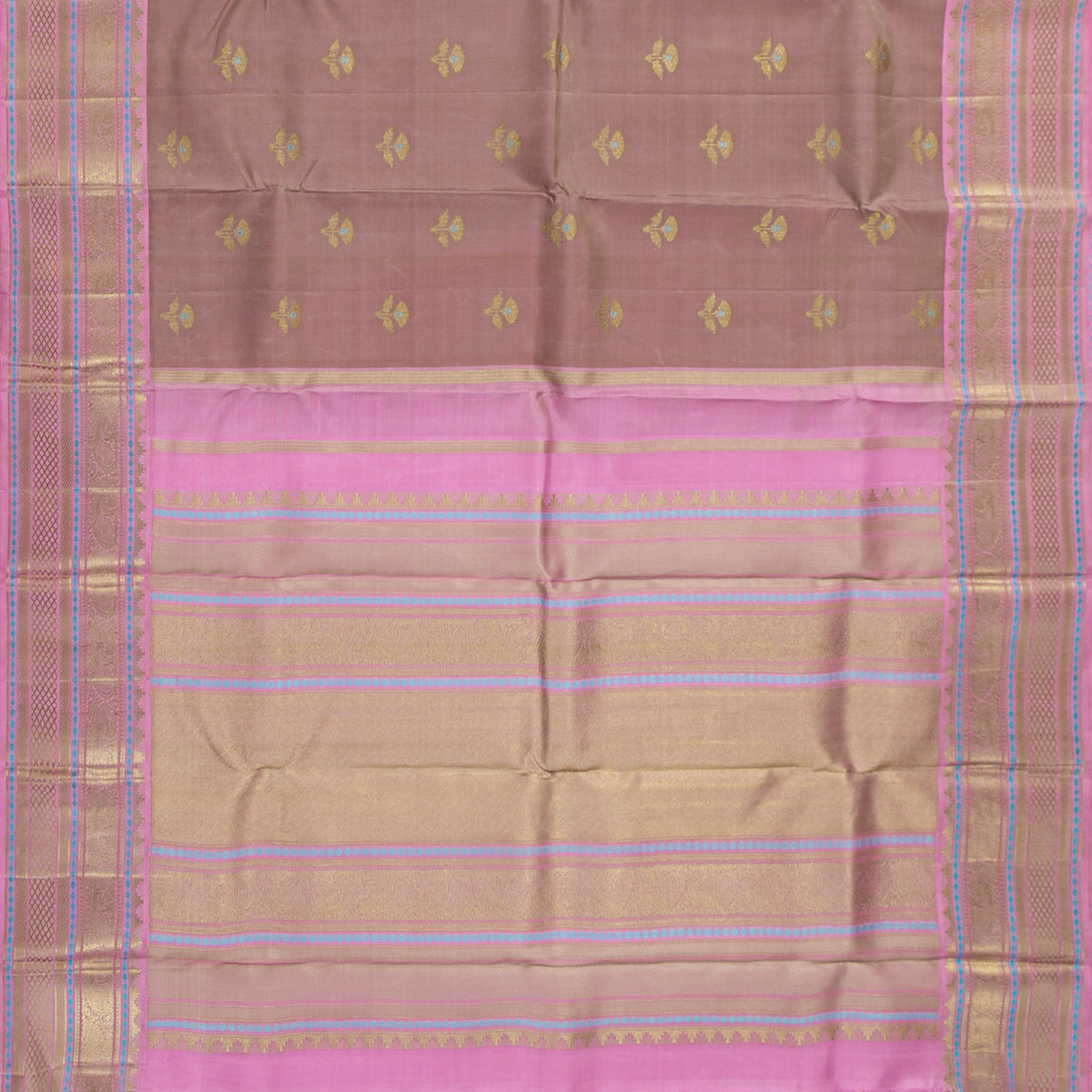 Beige And Pink Kanchipuram Silk Saree For Wedding Wear PV NYC 2030