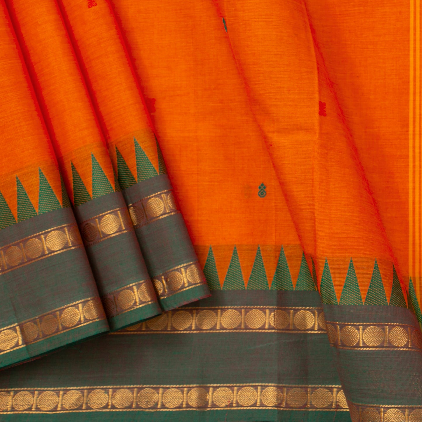 Orange Kanchi Cotton Saree Ganga Jamuna Border For Festive Wear PV MM KC 413
