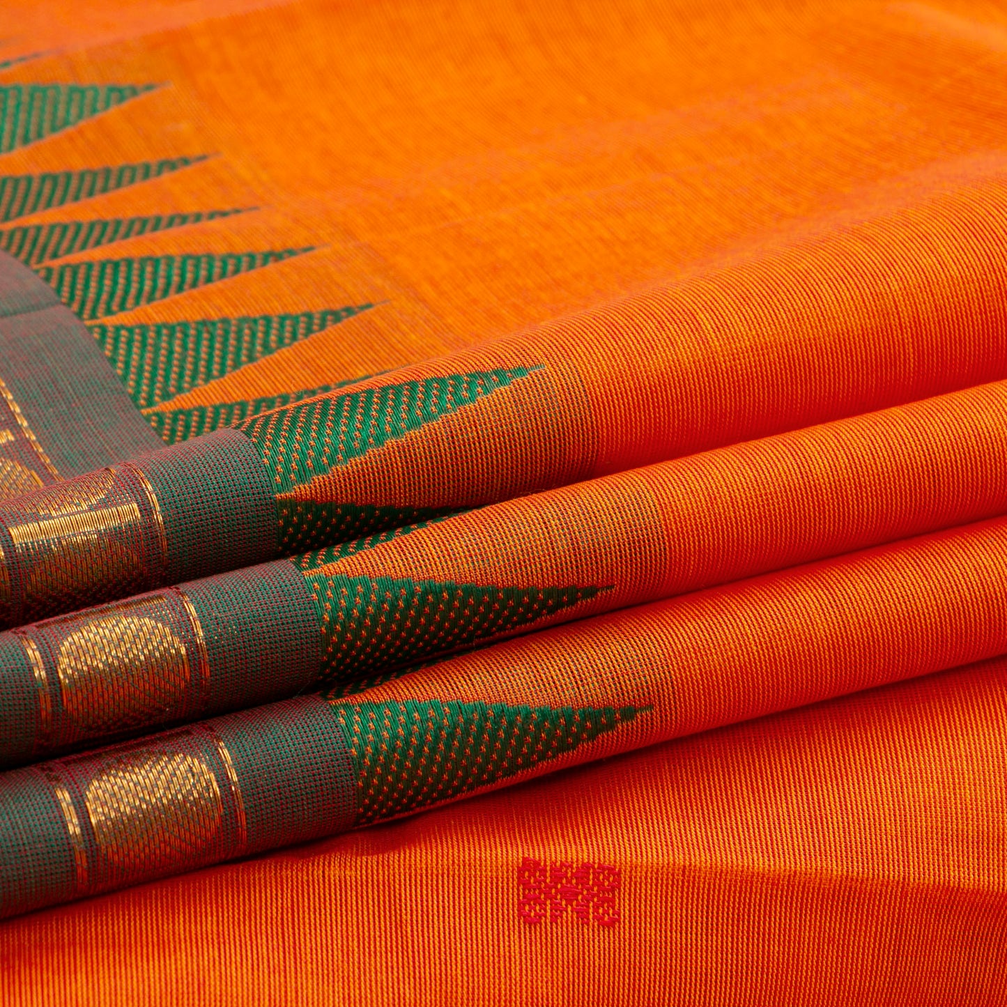 Orange Kanchi Cotton Saree Ganga Jamuna Border For Festive Wear PV MM KC 413