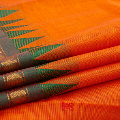 Orange Kanchi Cotton Saree Ganga Jamuna Border For Festive Wear PV MM KC 413