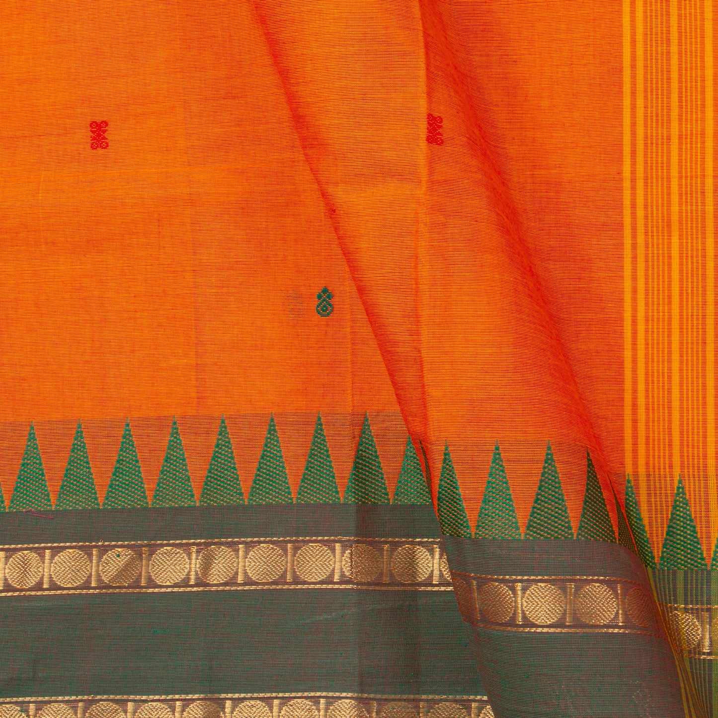 Orange Kanchi Cotton Saree Ganga Jamuna Border For Festive Wear PV MM KC 413