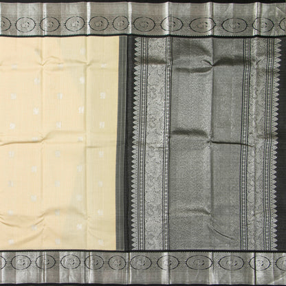 Off White And Black Kanchipuram Silk Saree For Festive Wear PV NYC 2031
