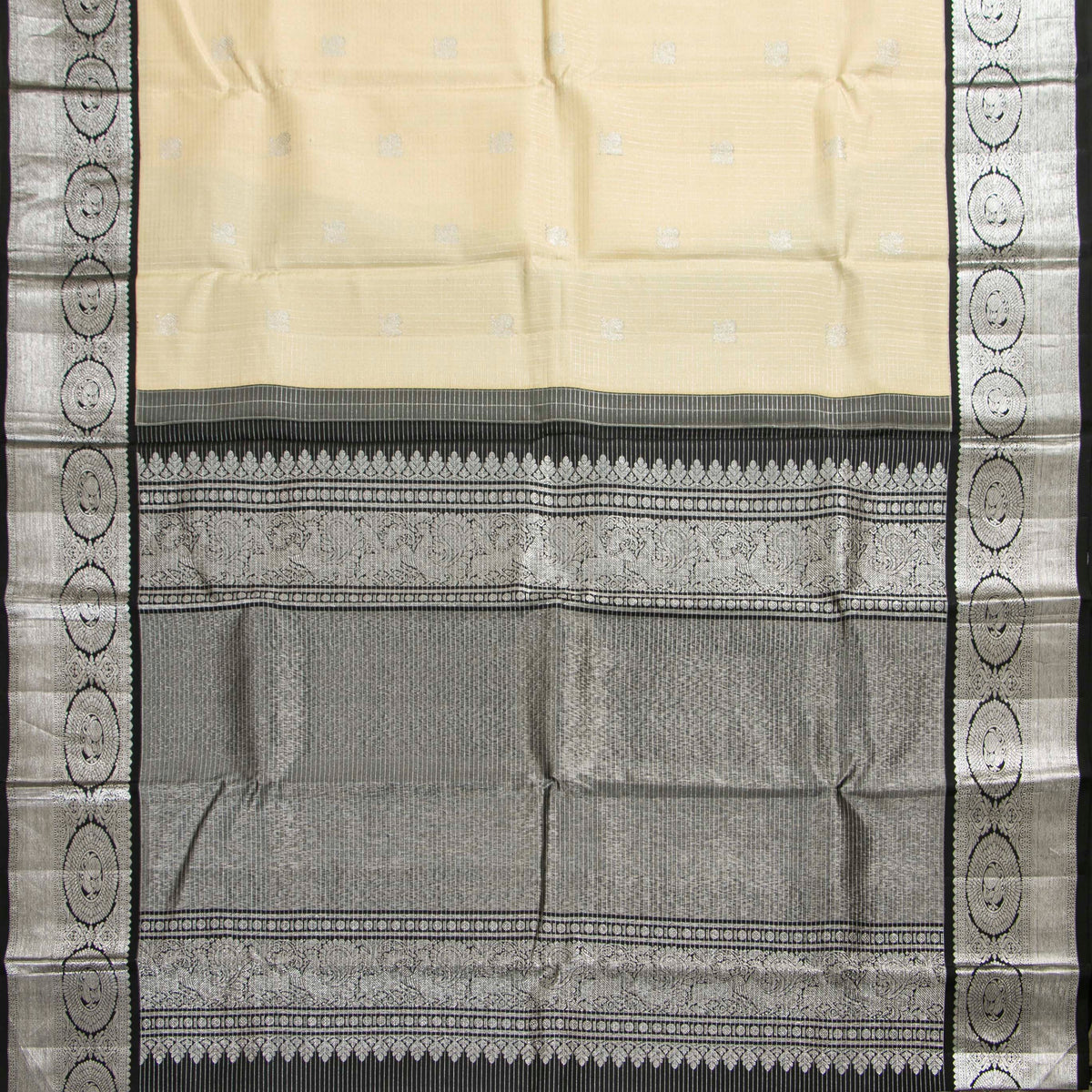 Off White And Black Kanchipuram Silk Saree For Festive Wear PV NYC 2031
