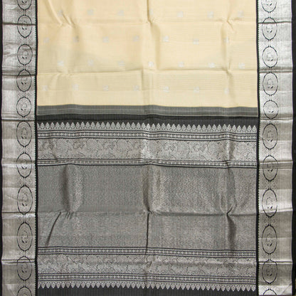 Off White And Black Kanchipuram Silk Saree For Festive Wear PV NYC 2031