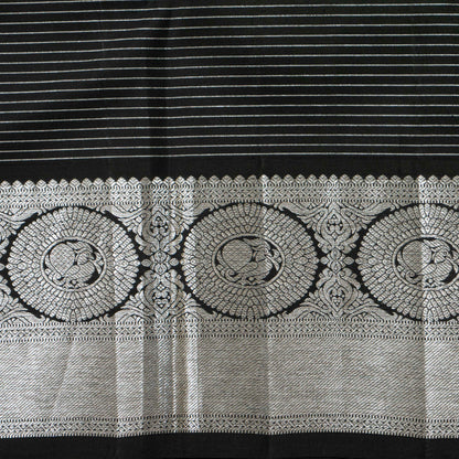 Off White And Black Kanchipuram Silk Saree For Festive Wear PV NYC 2031