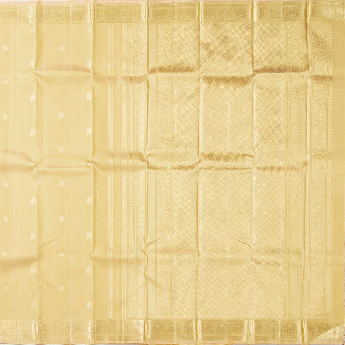 Off White Kanchipuram Silk Saree For Festive Wear PV NYC 1970