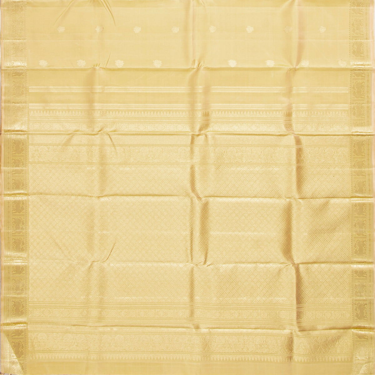 Off White Kanchipuram Silk Saree For Festive Wear PV NYC 1970