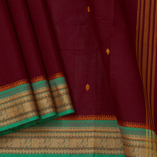 Maroon And Teal Kanchi Cotton Saree For Festive Wear PV MM KC 394 - Cotton Saree - Panjavarnam PV MM KC 394