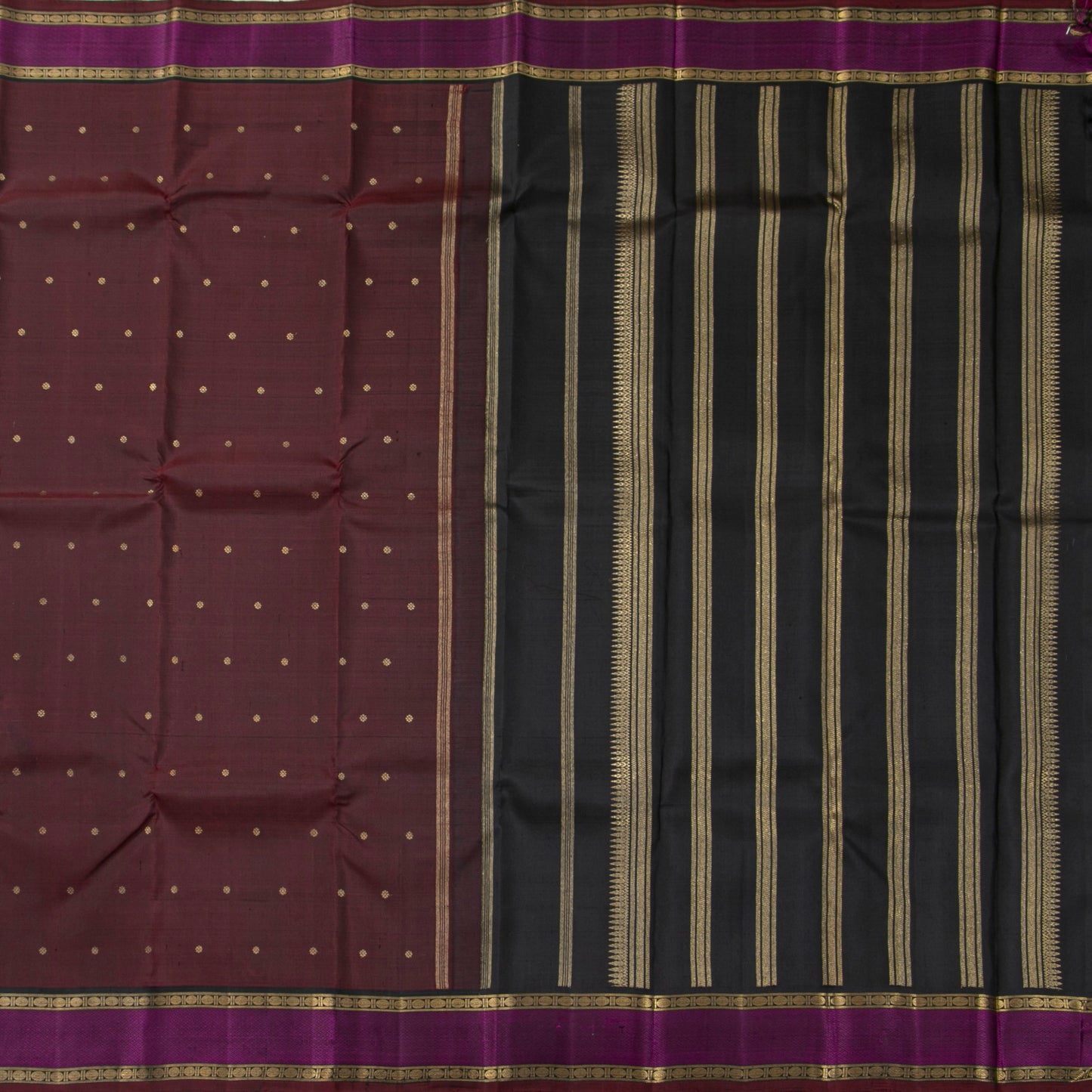 Brown And Black Kanchipuram Silk Saree For Festive Wear PV NYC 2018