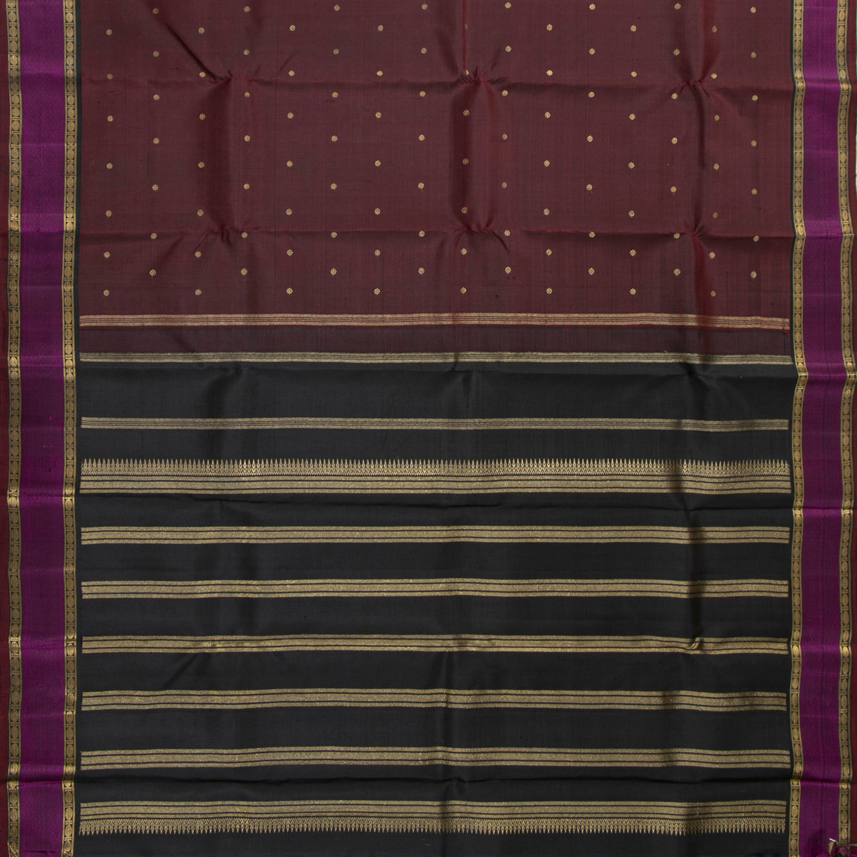 Brown And Black Kanchipuram Silk Saree For Festive Wear PV NYC 2018