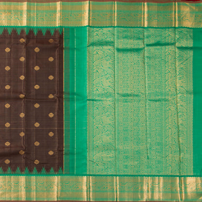 Brown And Sea Green Kanchipuram Silk Saree Vairaoosi For Festive Wear PV NYC 1985