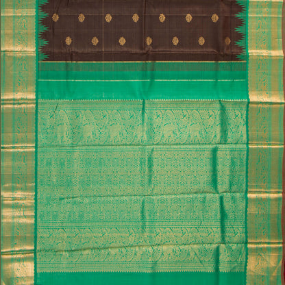 Brown And Sea Green Kanchipuram Silk Saree Vairaoosi For Festive Wear PV NYC 1985