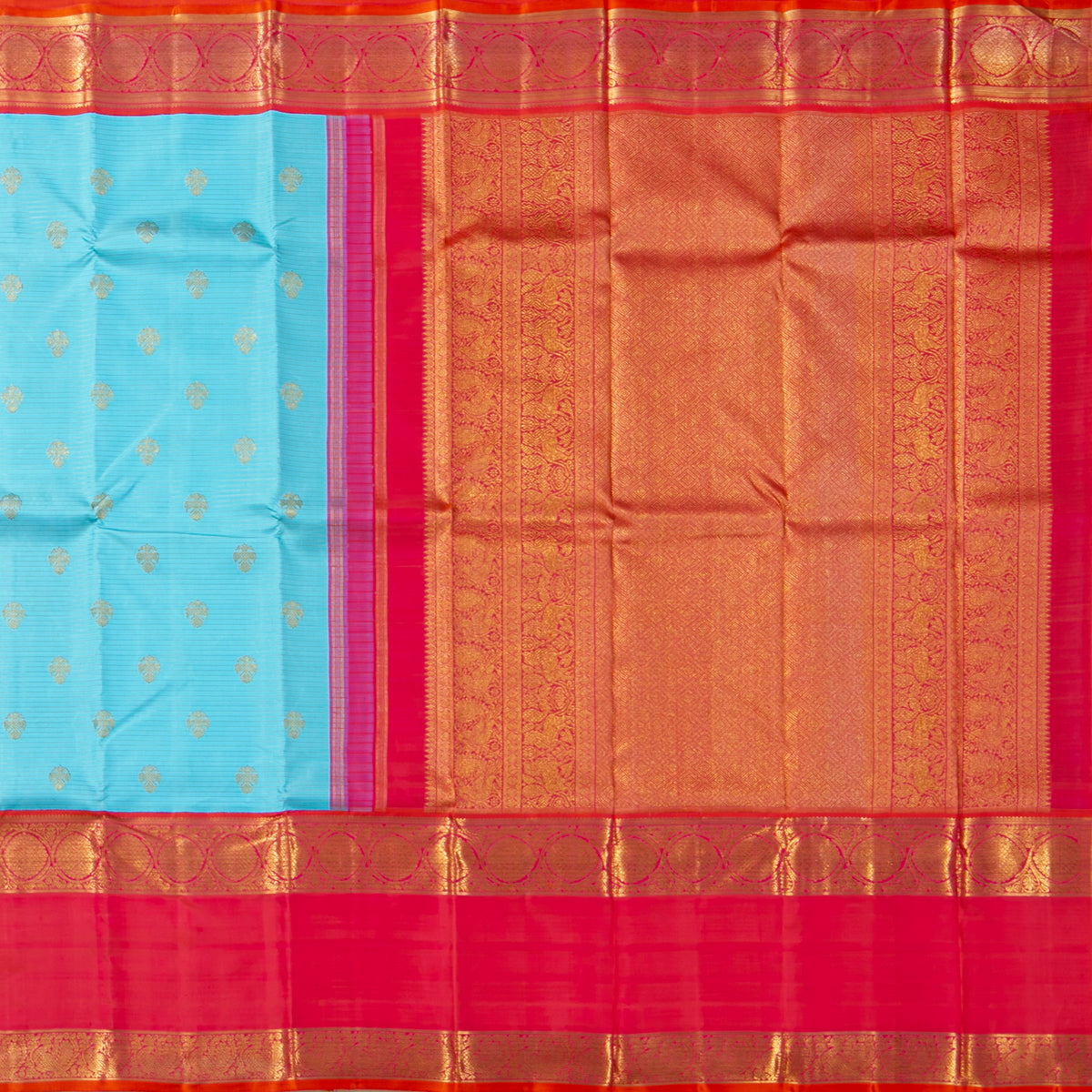 Anandha Blue And Pink Kanchipuram Silk Saree For Bridal Wear PV NYC 1967