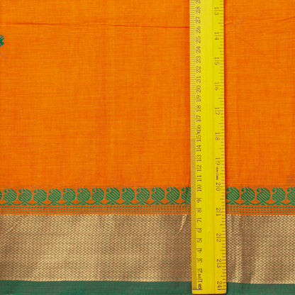 Orange And Green Kanchi Cotton Saree For Festive Wear PV MM KC 449