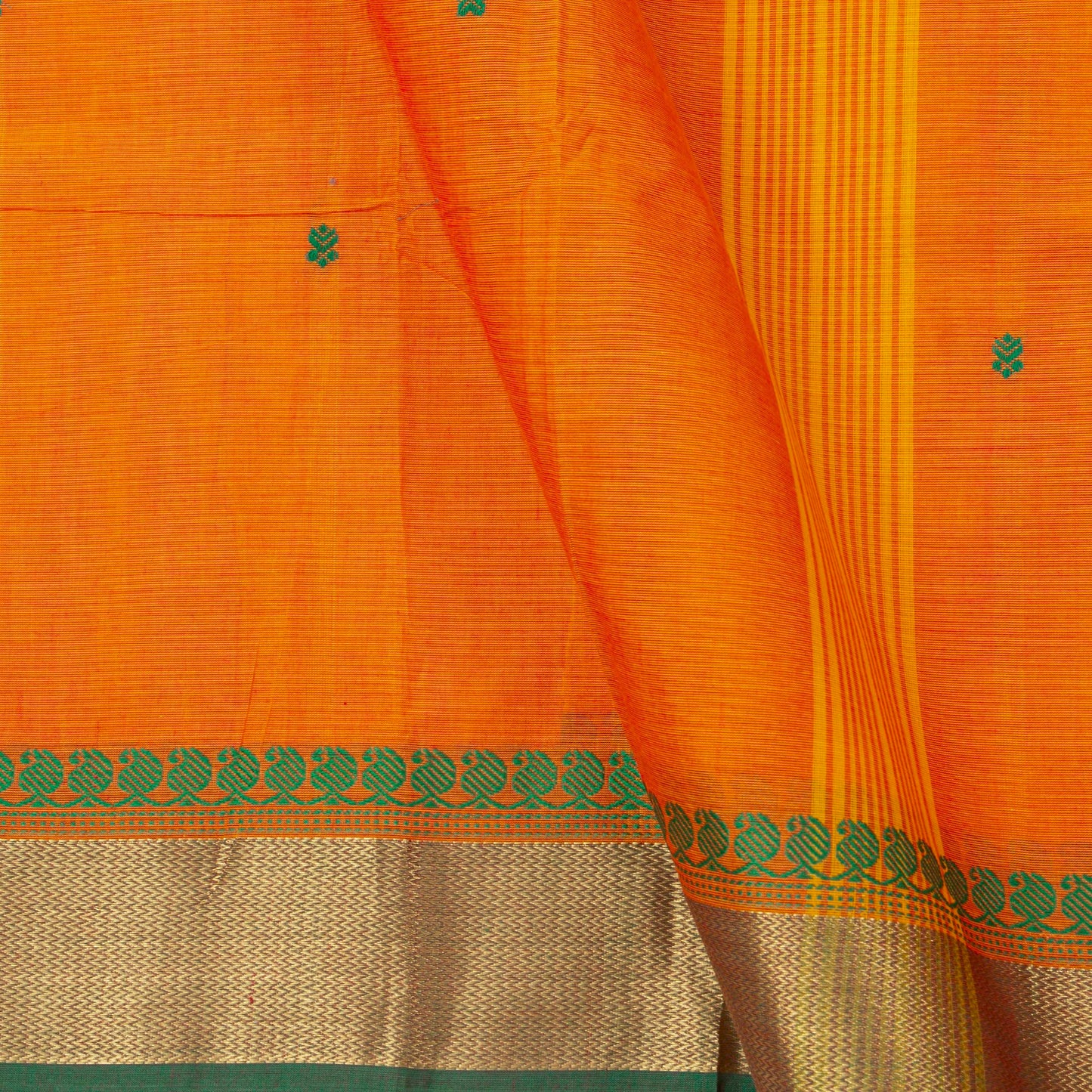 Orange And Green Kanchi Cotton Saree For Festive Wear PV MM KC 449