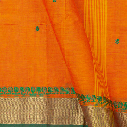 Orange And Green Kanchi Cotton Saree For Festive Wear PV MM KC 449