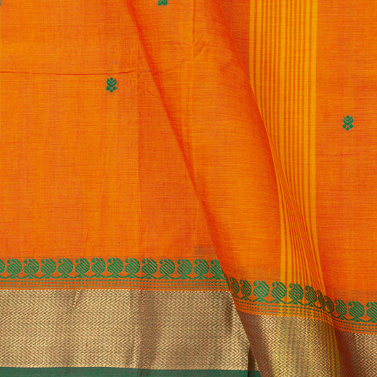 Orange And Green Kanchi Cotton Saree For Festive Wear PV MM KC 449