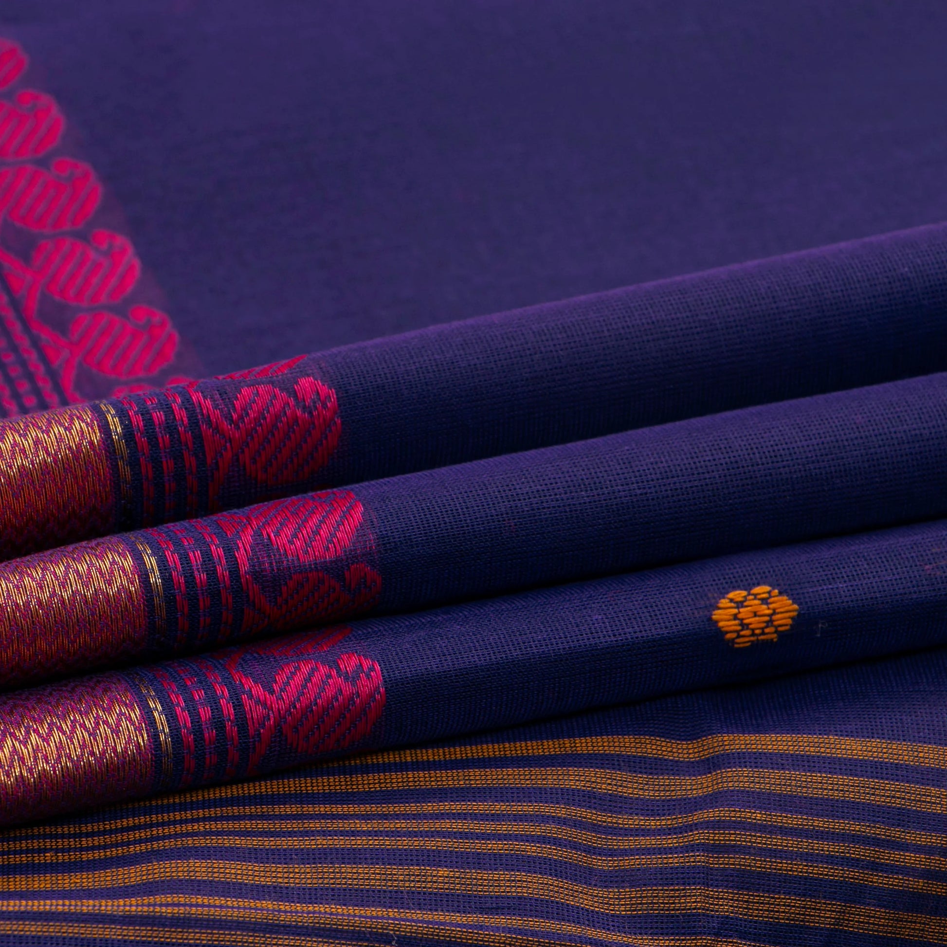 Navy Blue And Pink Kanchi Cotton Saree For Festive Wear PV MM KC 430 - Cotton Saree - Panjavarnam PV MM KC 430