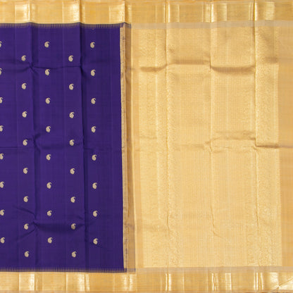Blue And Off White Kanchipuram Silk Saree For Festive Wear PV NYC 1952