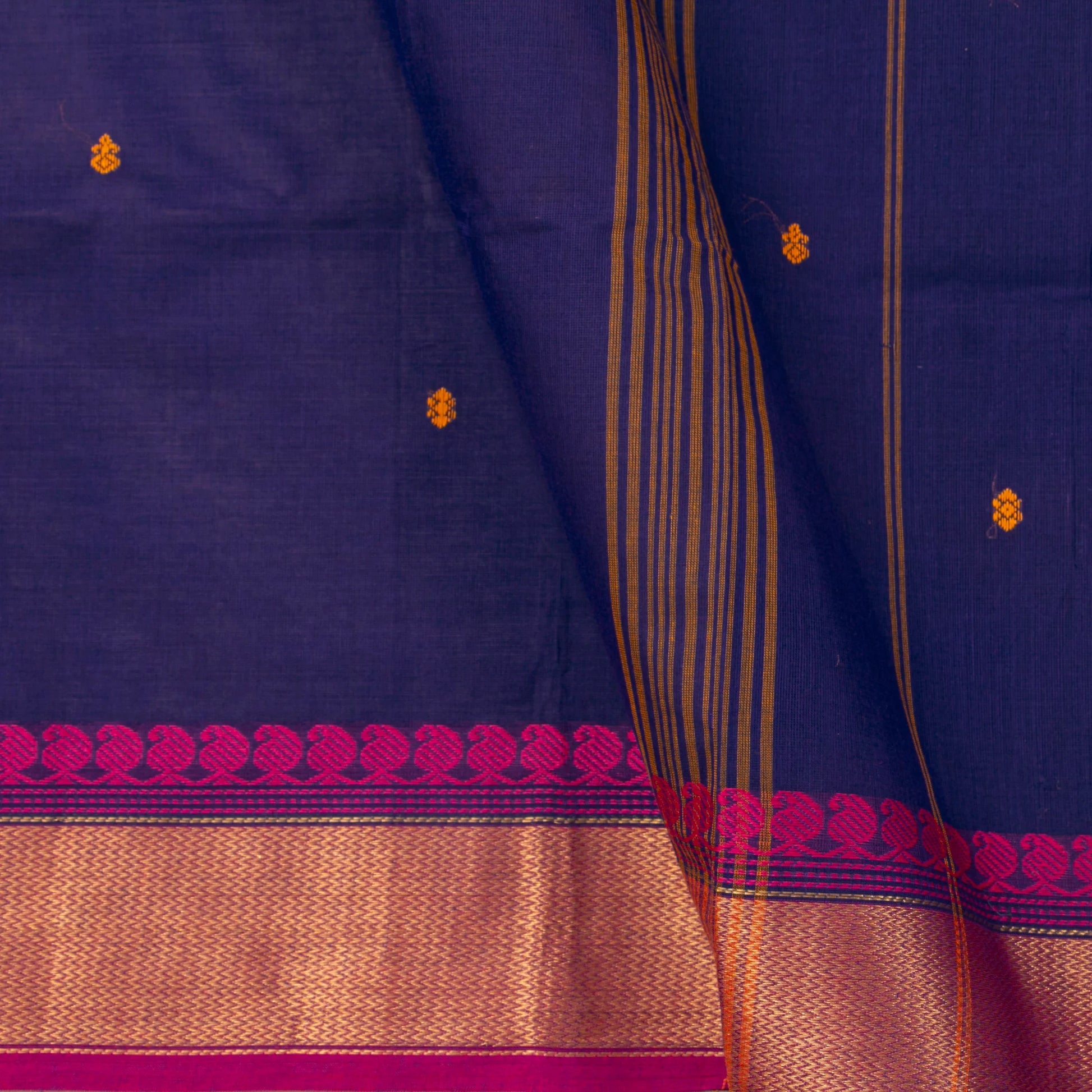Navy Blue And Pink Kanchi Cotton Saree For Festive Wear PV MM KC 430 - Cotton Saree - Panjavarnam PV MM KC 430