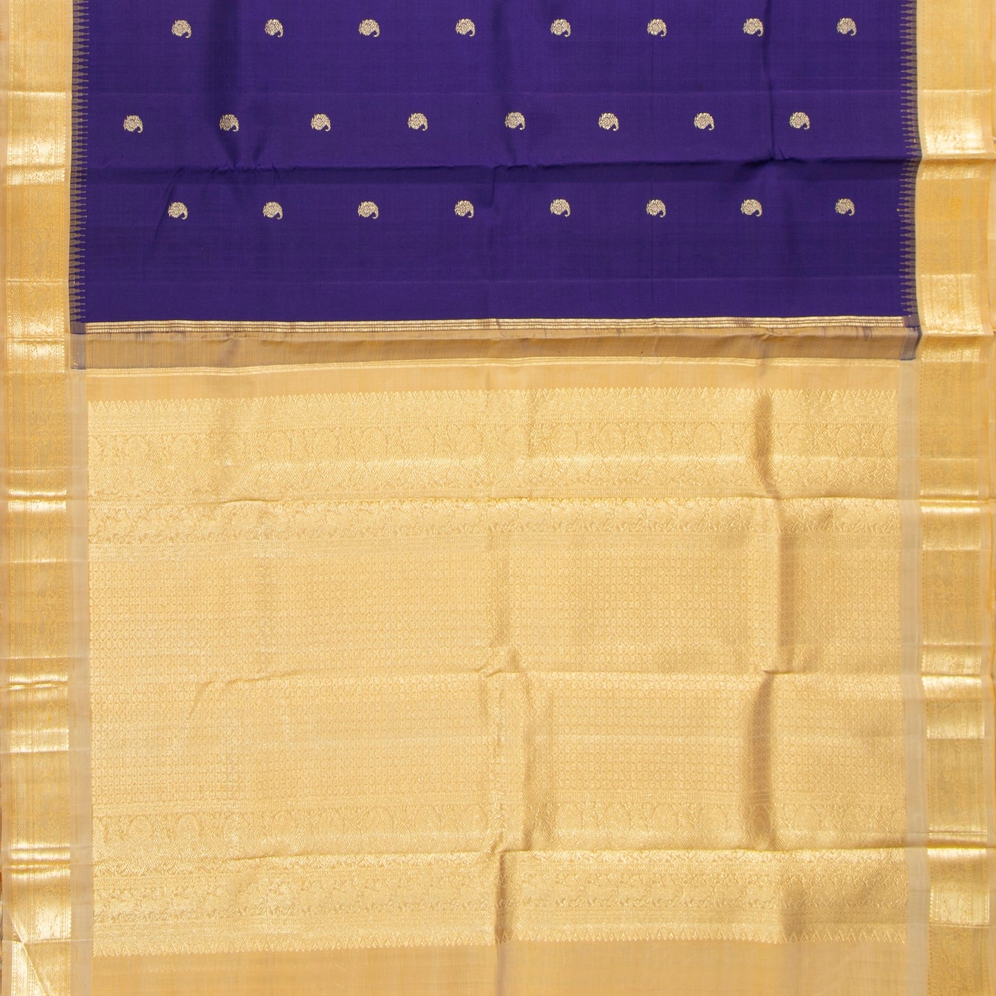 Blue And Off White Kanchipuram Silk Saree For Festive Wear PV NYC 1952