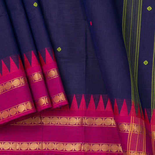 Blue Kanchi Cotton Saree Ganga Jamuna Border For Festive Wear PV MM KC 396 - Cotton Saree - Panjavarnam PV MM KC 396