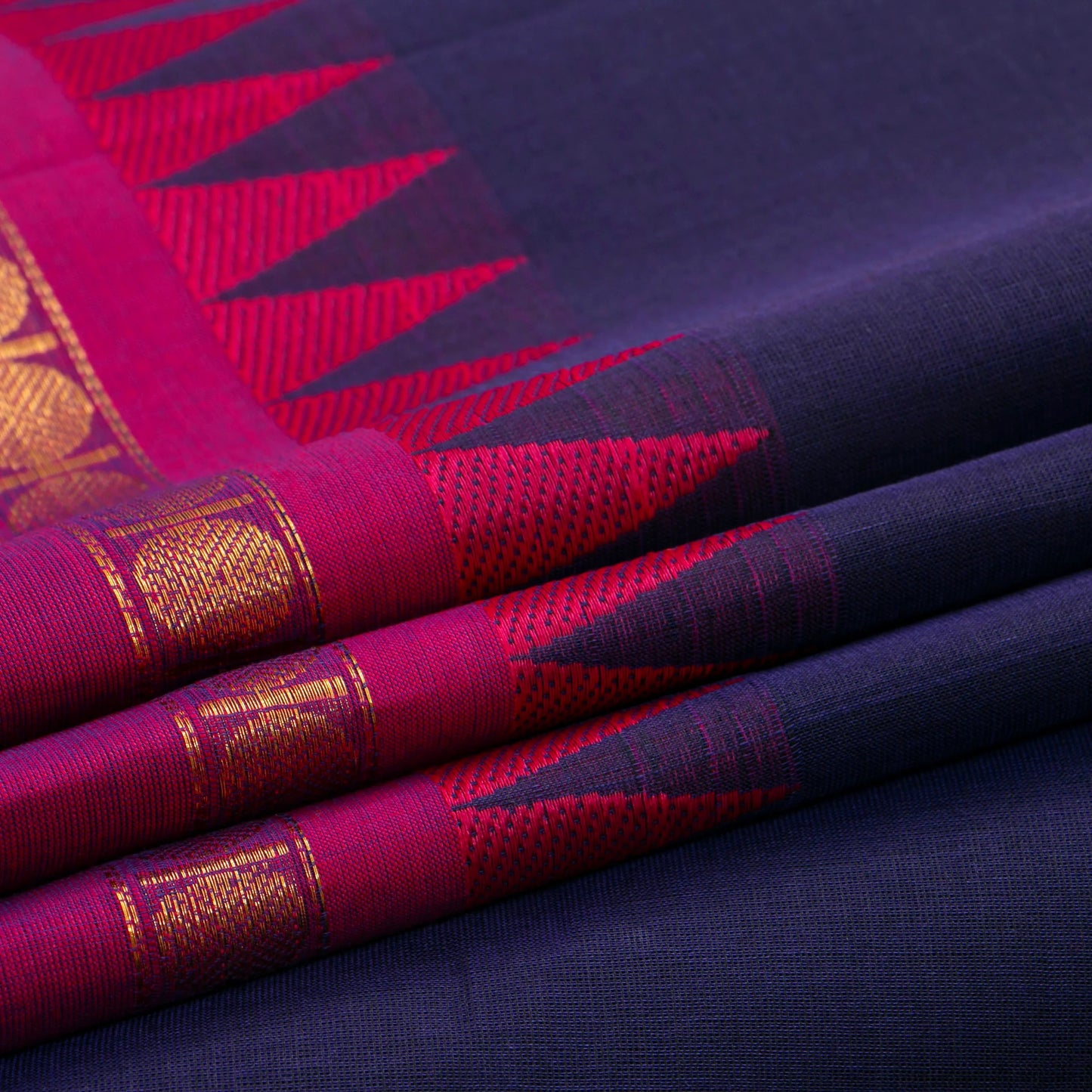 Blue Kanchi Cotton Saree Ganga Jamuna Border For Festive Wear PV MM KC 396 - Cotton Saree - Panjavarnam PV MM KC 396