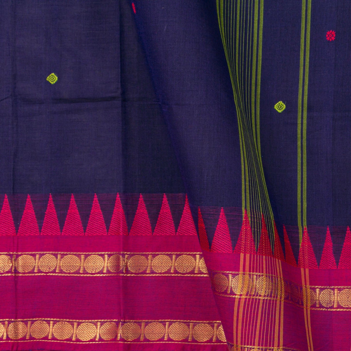 Blue Kanchi Cotton Saree Ganga Jamuna Border For Festive Wear PV MM KC 396 - Cotton Saree - Panjavarnam PV MM KC 396