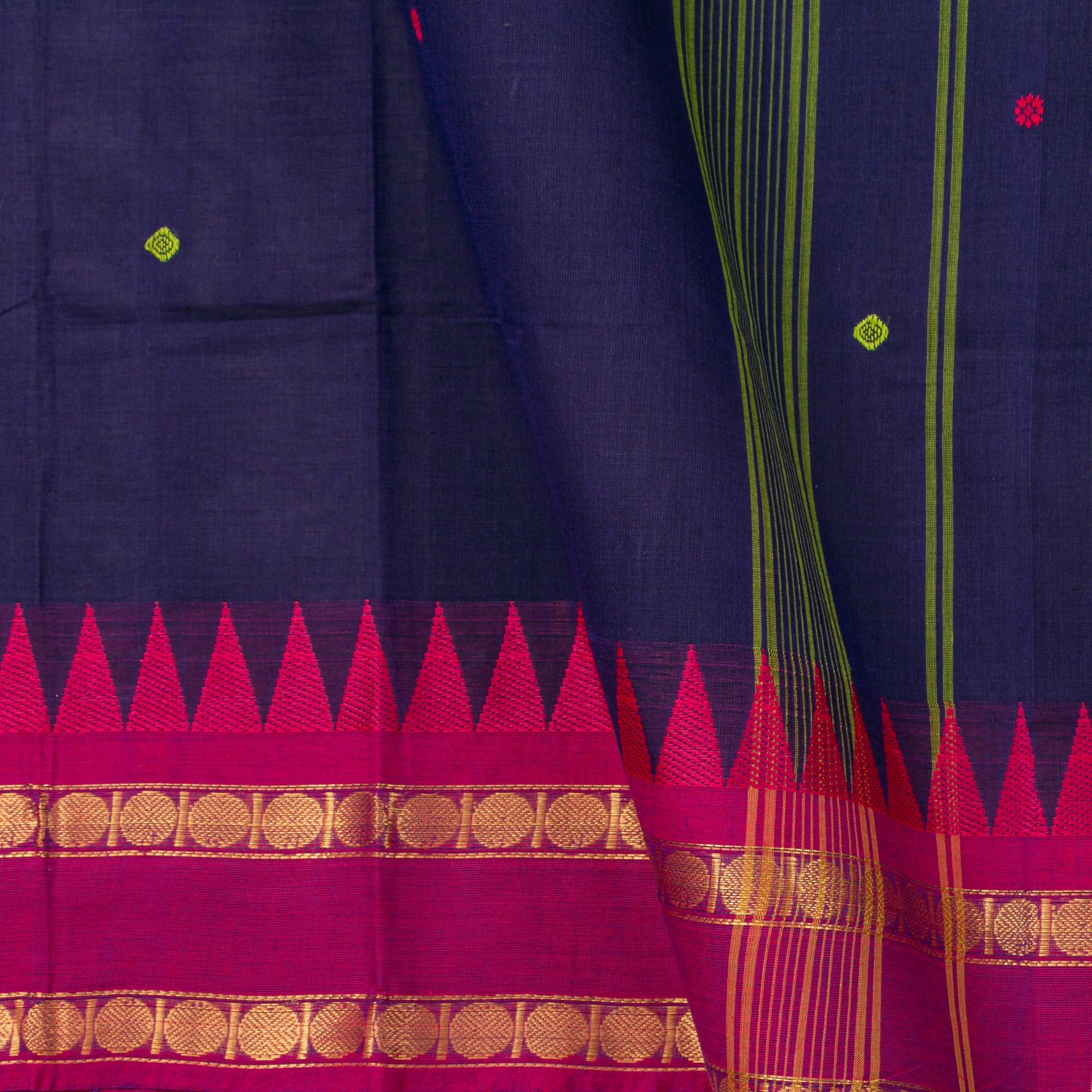 Blue Kanchi Cotton Saree Ganga Jamuna Border For Festive Wear PV MM KC 396 - Cotton Saree - Panjavarnam PV MM KC 396