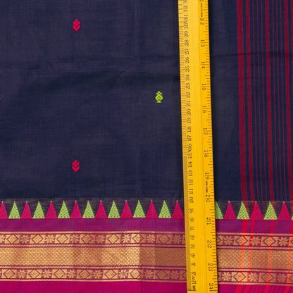 Navy Blue Kanchi Cotton Saree With Ganga Jamuna Border For Festive Wear PV MM KC 423 - Cotton Saree - Panjavarnam PV MM KC 423