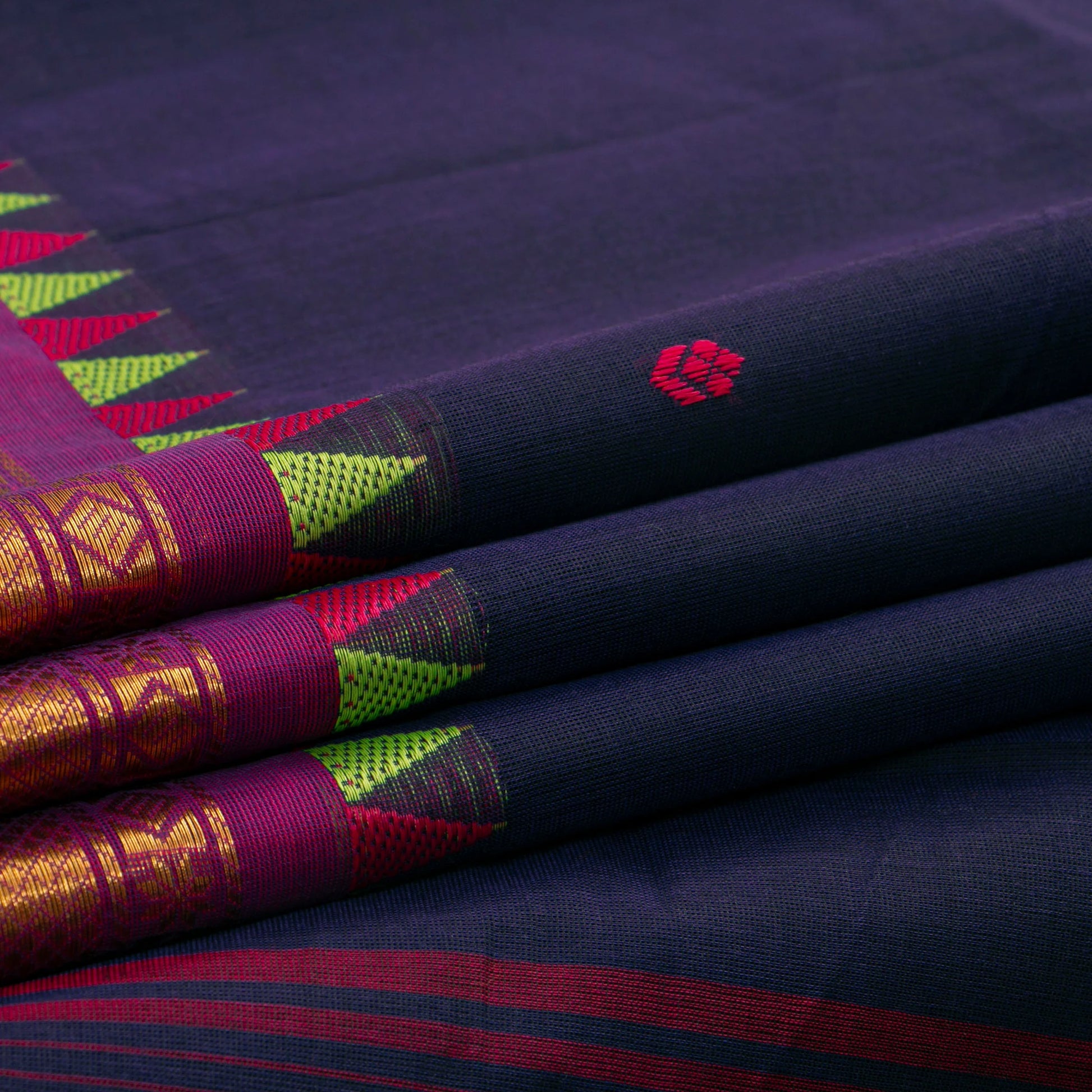 Navy Blue Kanchi Cotton Saree With Ganga Jamuna Border For Festive Wear PV MM KC 423 - Cotton Saree - Panjavarnam PV MM KC 423