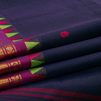Navy Blue Kanchi Cotton Saree With Ganga Jamuna Border For Festive Wear PV MM KC 423 - Cotton Saree - Panjavarnam PV MM KC 423