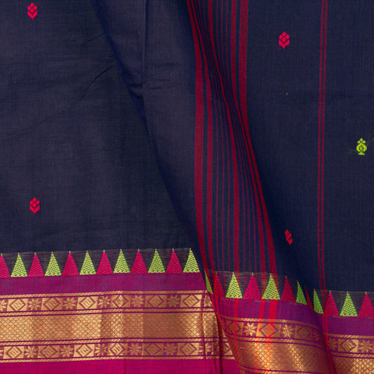 Navy Blue Kanchi Cotton Saree With Ganga Jamuna Border For Festive Wear PV MM KC 423 - Cotton Saree - Panjavarnam PV MM KC 423