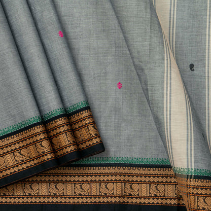 Grey And Black Kanchi Cotton Saree For Festive Wear PV MM KC 421 - Cotton Saree - Panjavarnam PV MM KC 421