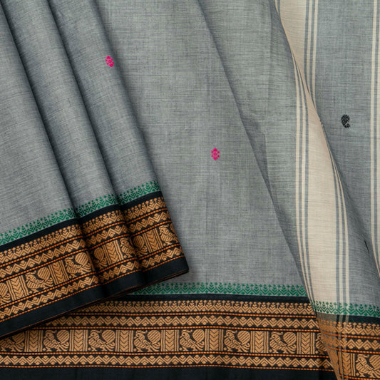 Grey And Black Kanchi Cotton Saree For Festive Wear PV MM KC 421 - Cotton Saree - Panjavarnam PV MM KC 421