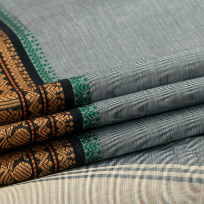 Grey And Black Kanchi Cotton Saree For Festive Wear PV MM KC 421 - Cotton Saree - Panjavarnam PV MM KC 421