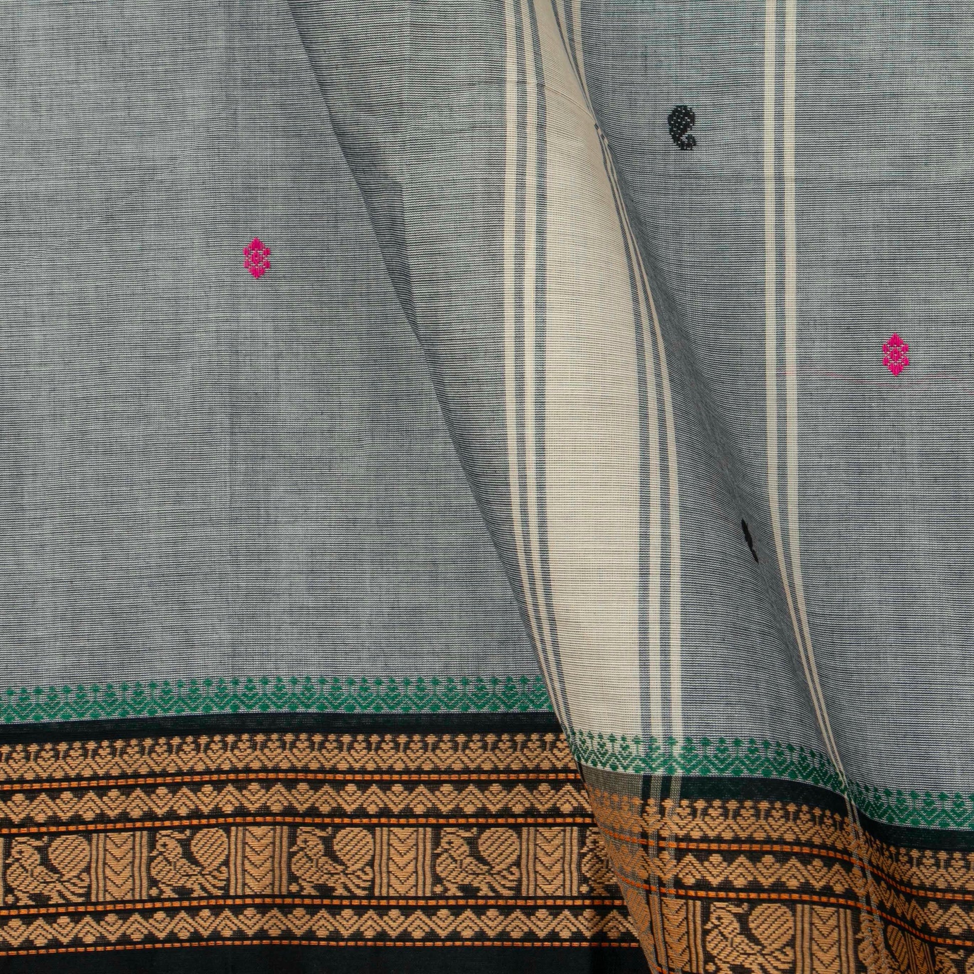 Grey And Black Kanchi Cotton Saree For Festive Wear PV MM KC 421 - Cotton Saree - Panjavarnam PV MM KC 421