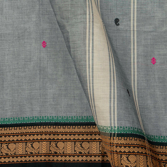 Grey And Black Kanchi Cotton Saree For Festive Wear PV MM KC 421 - Cotton Saree - Panjavarnam PV MM KC 421
