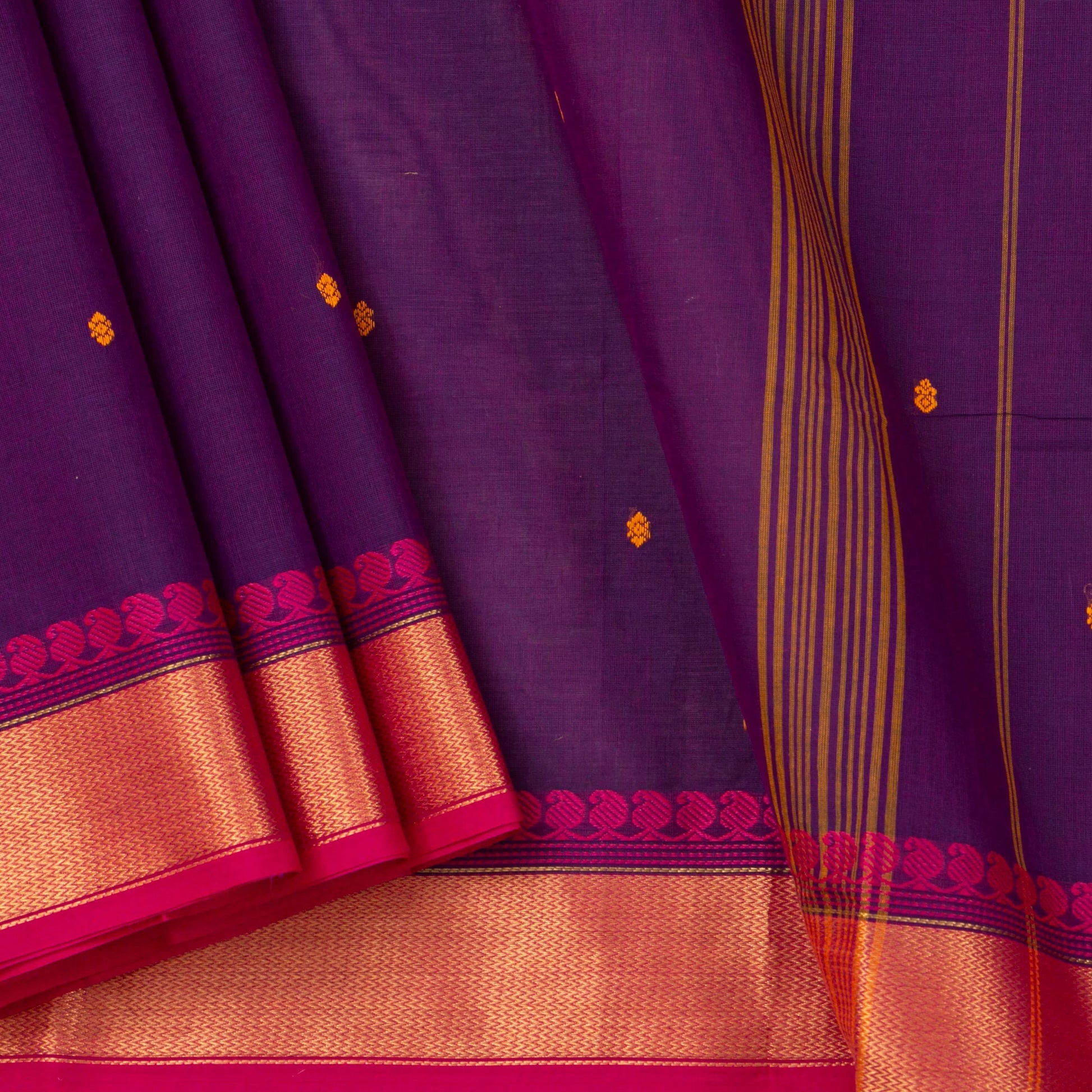Purple And Pink Kanchi Cotton Saree For Festive Wear PV MM KC 441 - Cotton Saree - Panjavarnam PV MM KC 441