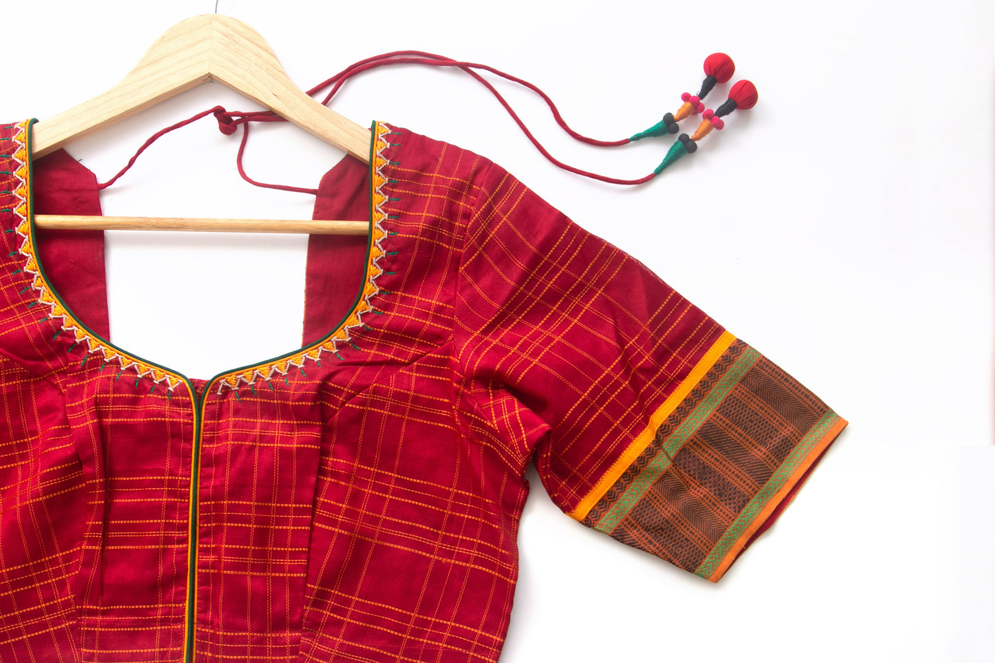 Red With Yellow Checks Silk Cotton Blouse PV BL 101