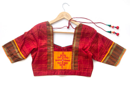 Red With Yellow Checks Silk Cotton Blouse PV BL 101