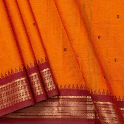 Orange And Red Kanchi Cotton Saree For Festive Wear PV MM KC 425