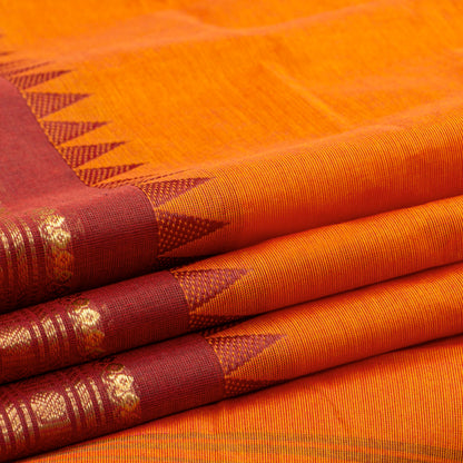 Orange And Red Kanchi Cotton Saree For Festive Wear PV MM KC 425