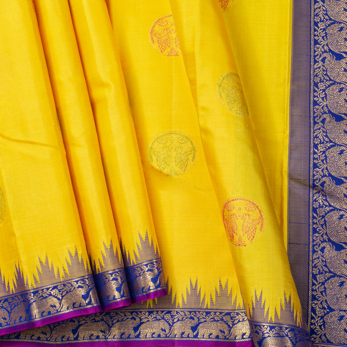 Yellow And Blue Kanchipuram Silk Saree For Festive Wear PV NYC 2006